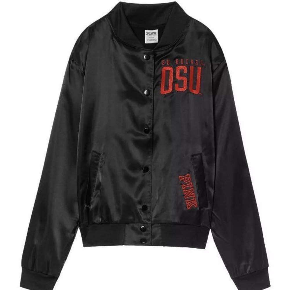 VS Pink OSU satin bomber jacket